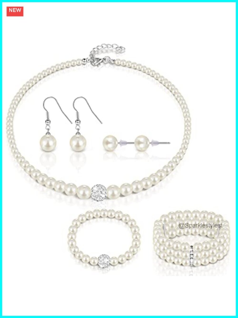 Pearl Jewelry Set Necklace Earrings Bracelets Resin Wedding Party